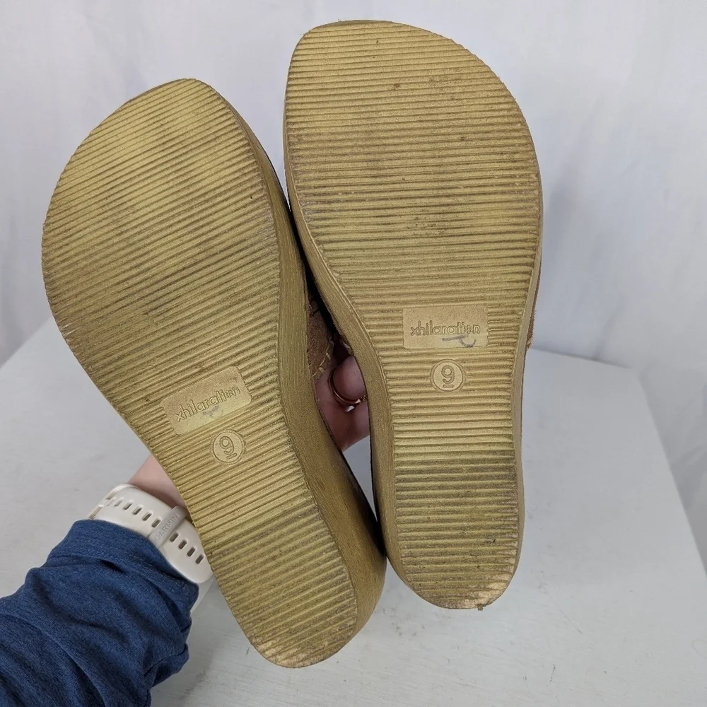 Vintage Xhilaration Y2K Chunky Leather Floral Faux Wood Slide Mules Sandals - 9 - Picture 9 of 9